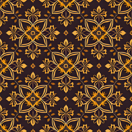 A black and gold floral pattern on a black background in floral motifs The pattern provides a bold and elegant aesthetic that is often associated with luxury and sophistication