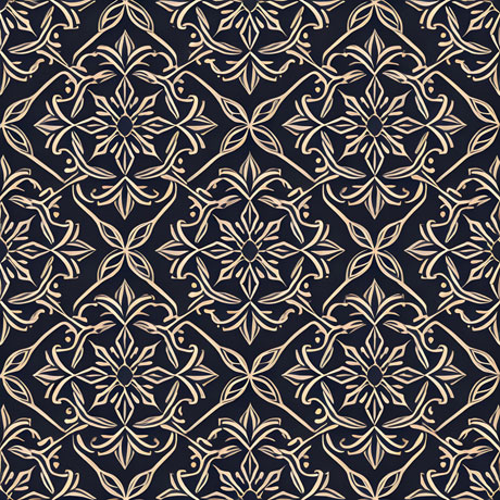 A black and gold seamless pattern, which features a repeating composition of geometric or organic shapes in a black and gold color scheme