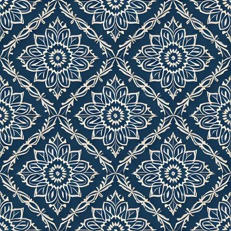 A blue and white floral pattern consist of flowers or petals arranged in an ornamental design Ideal for design of wallpaper, upholstery, bedding, stationery, and more