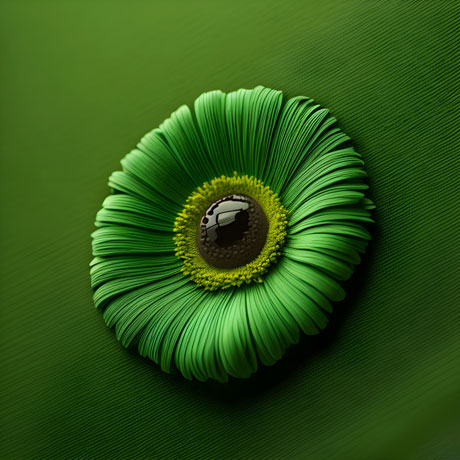 Green flower set against a green background The flower in the image appears to have a large, rounded head made up of several layers of petals that gradually open up