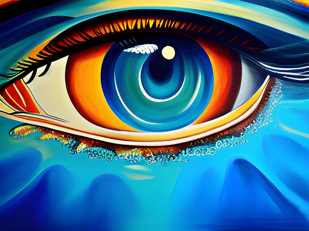 A Mesmerizing Play Of Blue And Orange In The Abstract Portrayal Of The Human Eye A Testament To The Boundless Cosmos Within Us