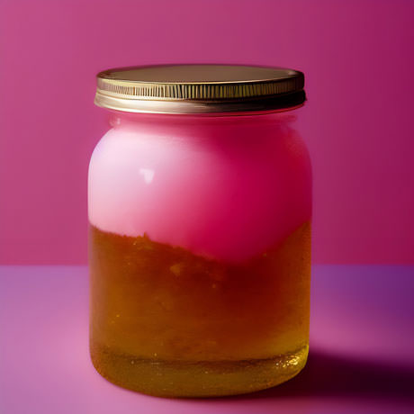 A Translucent Jar Brimming With A Mesmerizing Pink Elixir Glowing Against A Matching Pink Background Exuding A Sense Of Enchanting Mystery And Allure