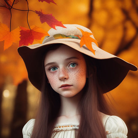 A Young Girl With A Hat Standing In An Autumn Setting