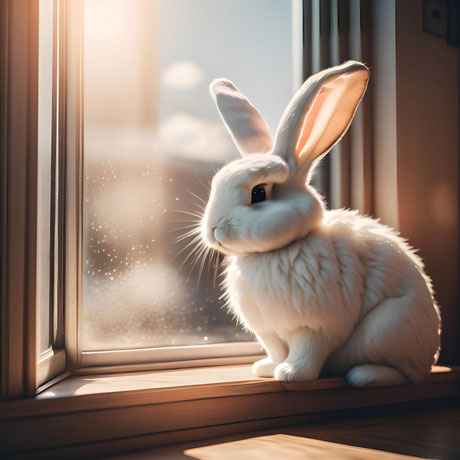 Amidst The Soft Hush Of Falling Snowflakes The White Bunny Contemplates A World Through The Window Of Imagination Where Dreams Take Flight And Whispers Of Magic Beckon