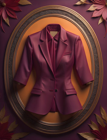 An Exquisite 3D Rendering Of A Stylish Womans Jacket Its Intricate Detail And Design Are Elevated By The Contrasting Modernistic Purple Background