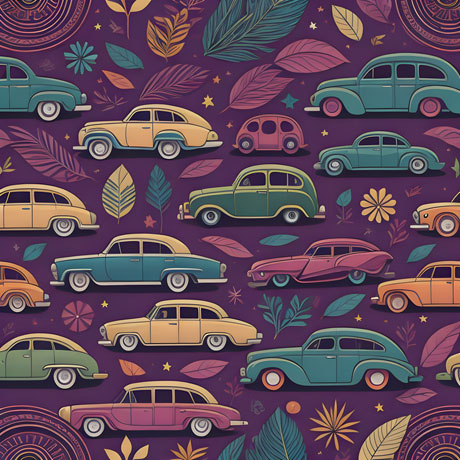 Beautiful Vintage Cars Set Against A Purple Background