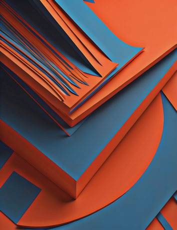 Confluence Of Ideas An Abstract Art Of Stacked Blue And Orange Papers Narrating A Symphony Of Creativity And Contrast