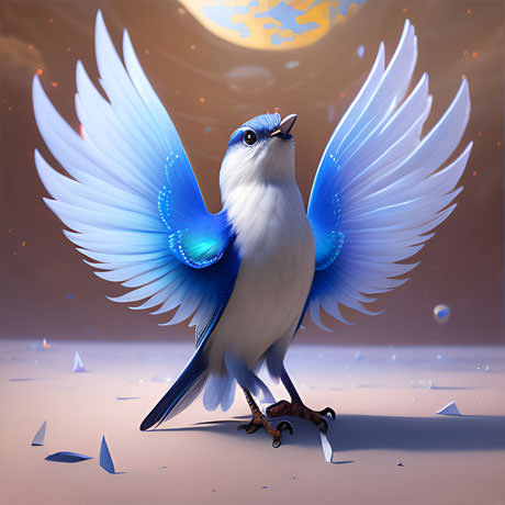 In An Otherworldly Scene A Radiant Blue Bird Extends Its Wings Contrasting Against The Cosmic Backdrop Of A Distant Planet Symbolizing The Boundless Wonder Of The Universe