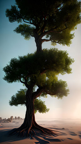 In The Arid Vastness Of The Desert A Lone Tree Thrives Symbolizing Strength And Adaptation In Adversity