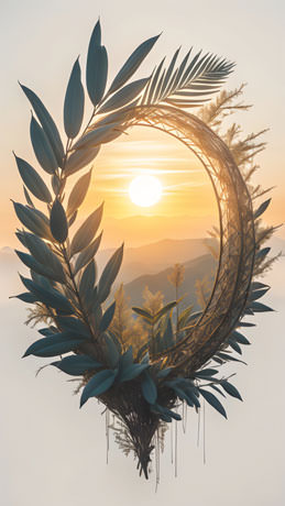 Natures Halo A Circle Of Vibrant Leaves Encircles The Radiant Sunset Creating A Mesmerizing Display Of Natures Beauty And Harmony