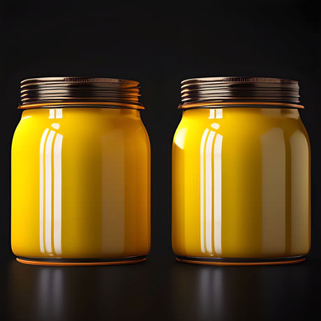 Radiant Yellow Brings Vibrancy To The Scene As Two Beautifully Crafted Jars Showcase Their Elegance Against A Sleek Black Backdrop