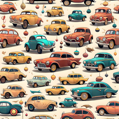 Seamless Pattern Of Vintage Or Classic Cars Set Against A Beige Background