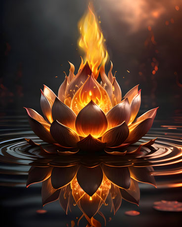 The Fiery Dance Of Lotus Flames Amidst The Serene Waters