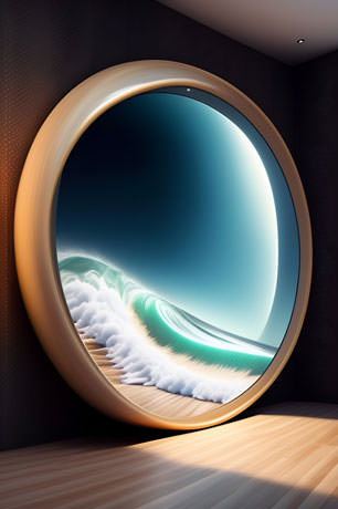 There Is A Round Mirror Reflecting A Captivating Image Of The Ocean Creating A Mesmerizing And Captivating Visual Effect