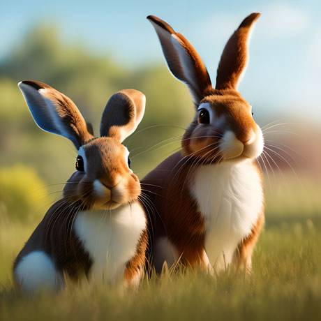 Two Adorable Rabbits Find Solace In A Tranquil Grassy Field Their Fluffy Fur Blending Seamlessly With The Natural Surroundings