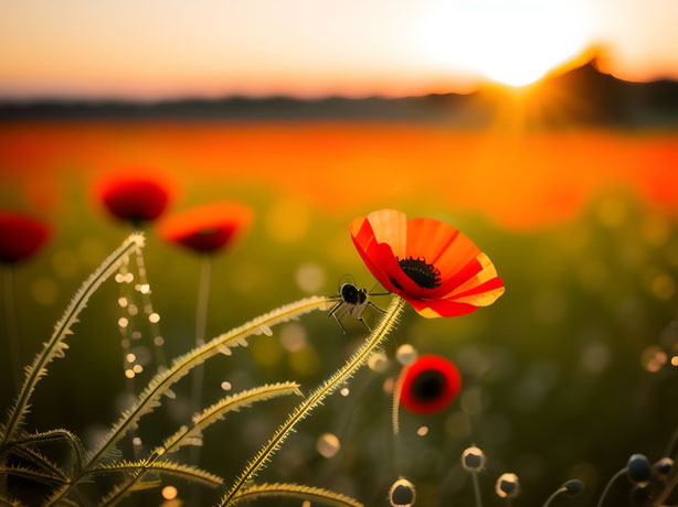 Under The Symphony Of The Sinking Sun Stands A Crimson Poppy The Lone Siren Of The Field