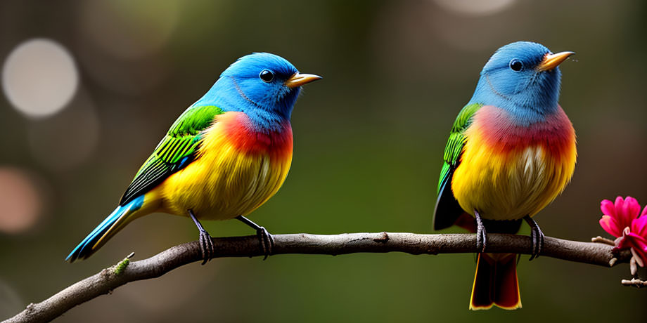 Vibrant Plumage And Perched Gracefully Together These Two Colorful Birds Showcase Natures Palette On A Harmonious Branch