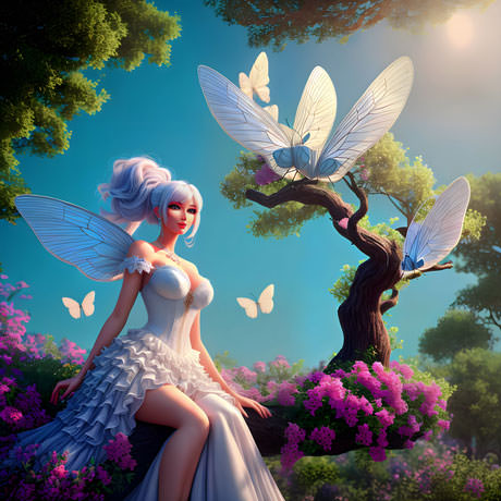 Whimsical Fairy With Delicate Wings Is Seen Perched Gracefully On A Tree Branch Radiating Enchantment