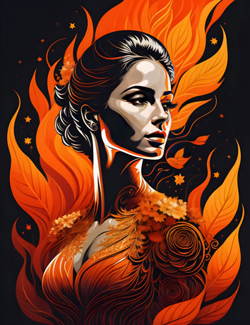 Woman With Fire And Leafs