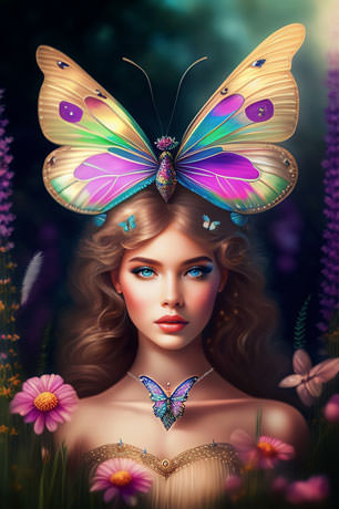 Young Girl Wearing A Butterfly On Her Head Showcasing A Whimsical And Enchanting Connection Between Nature And A Playful Imagination